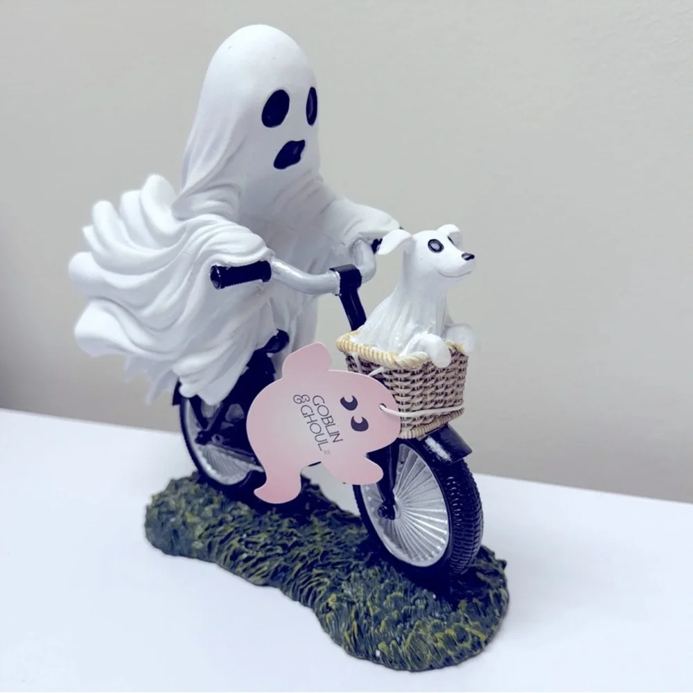 New Ghost Riding Bicycle with Ghost Dog in the Basket Figurine, Halloween